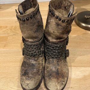 Frye studded ankle boot with buckle